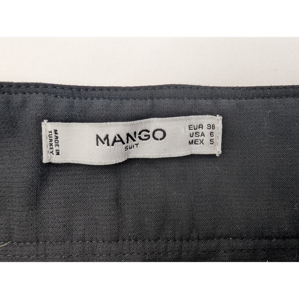 Mango Black Skirt Attached Belt Size 6 Front Zip Preppy Neutral Basic Staple - Picture 4 of 7